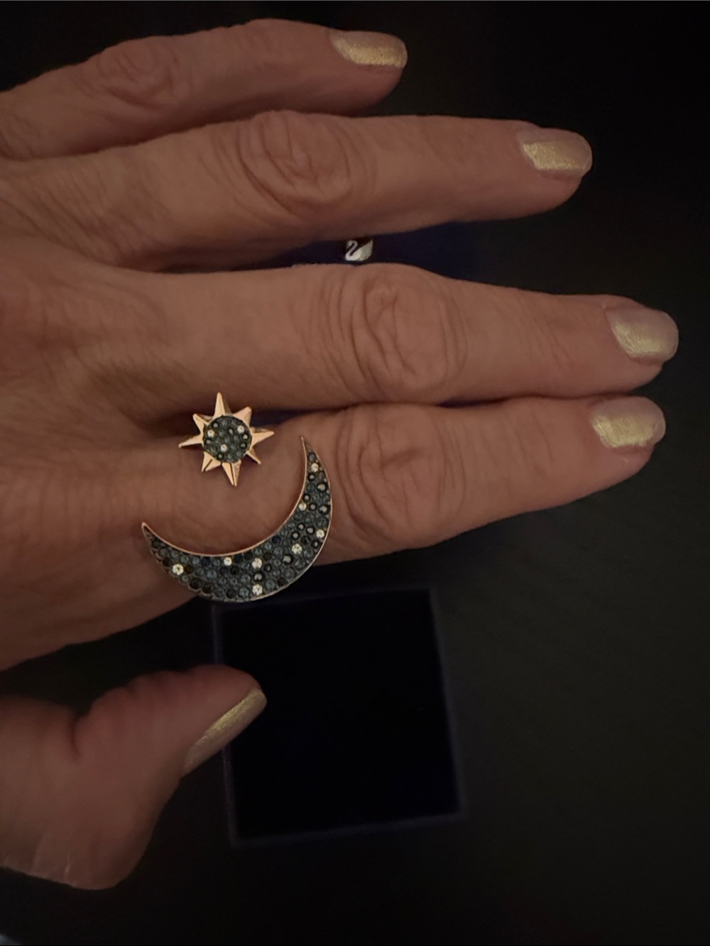 Swarovski Blue Crystal Moon and Star Ring - Blue - Picture 2 of 10